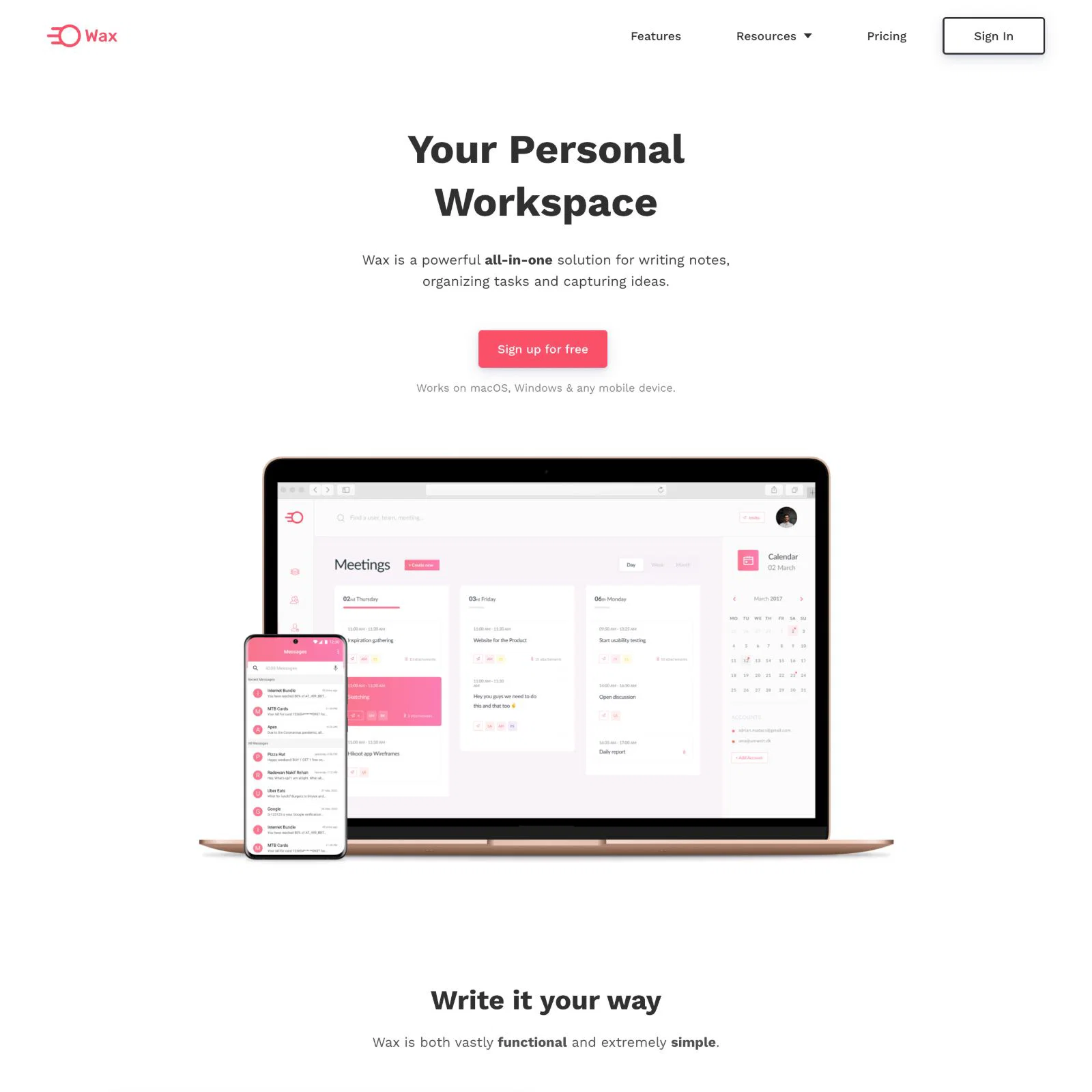 Wax website screenshot